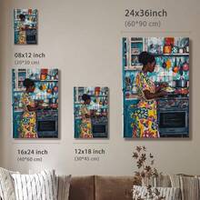 1 pieza Decoración México, Cuadro de madera, Póster vintage, Mujer cocinando, Escena de cocina, Actividad doméstica - Moderno, Pintura realista, Arte texturizado, Estilo detallado, Decoración de fiesta, para sala, recámara, oficina, incluye accesorios - Lienzo enmarcado, Vertical - Lienzo enmarcado - Ver 10