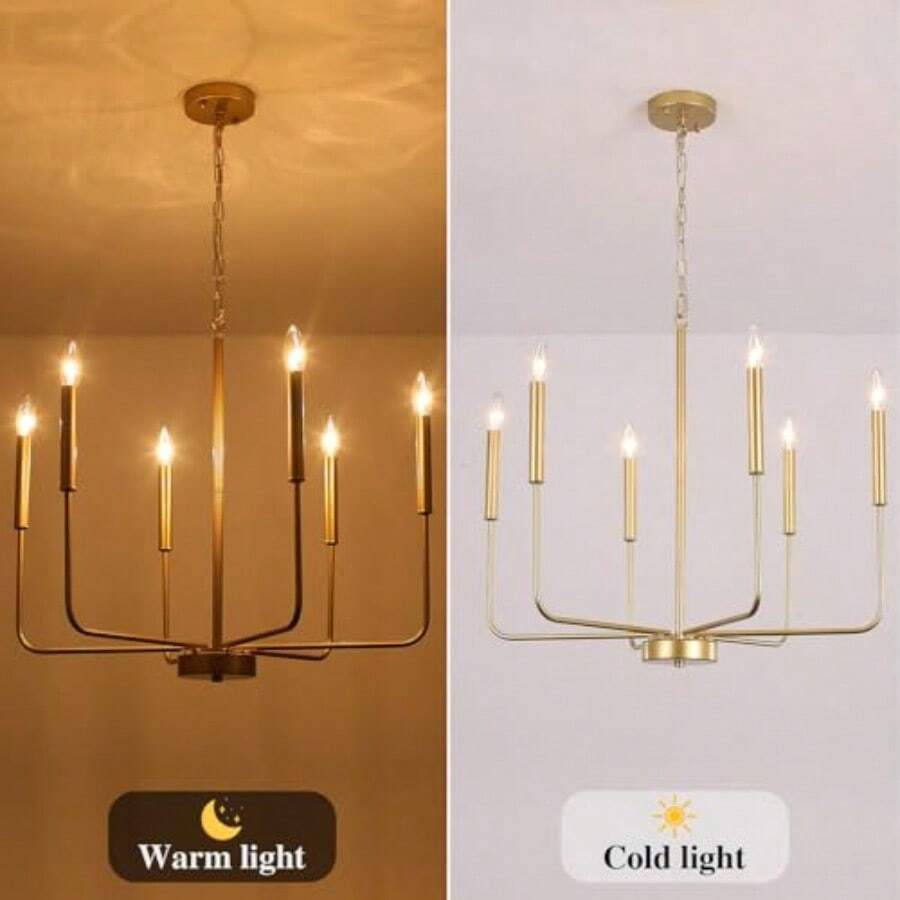 Lámpara de Techo Modernas 6 Luces Vela Rústico Candelabros Montaje Semi Empotrado Candiles de Techo Modernos para Comedor Sala de Estar Dormitorio Cortijo-003 - 4 - Ver 1