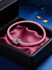 1 Pair 925 Sterling Silver Butterfly Clasp Pink Braided Bracelet, Adds Dreamy And Charming Appeal To Daily Outfits - Silver - View 1