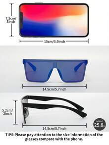 3pcs Y2K Style Fashion Mirrored One-Piece Lens Flat Top Sunglasses - Red Blue Green - View 4