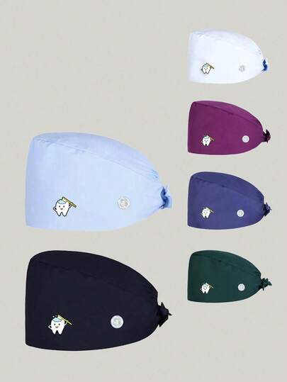 Printed Adjustable Work Surgical Cap, Nurse Cap With Button And Sweatband, Suitable For Hospitals, Pet Clinics, Laboratories And Other Workplaces