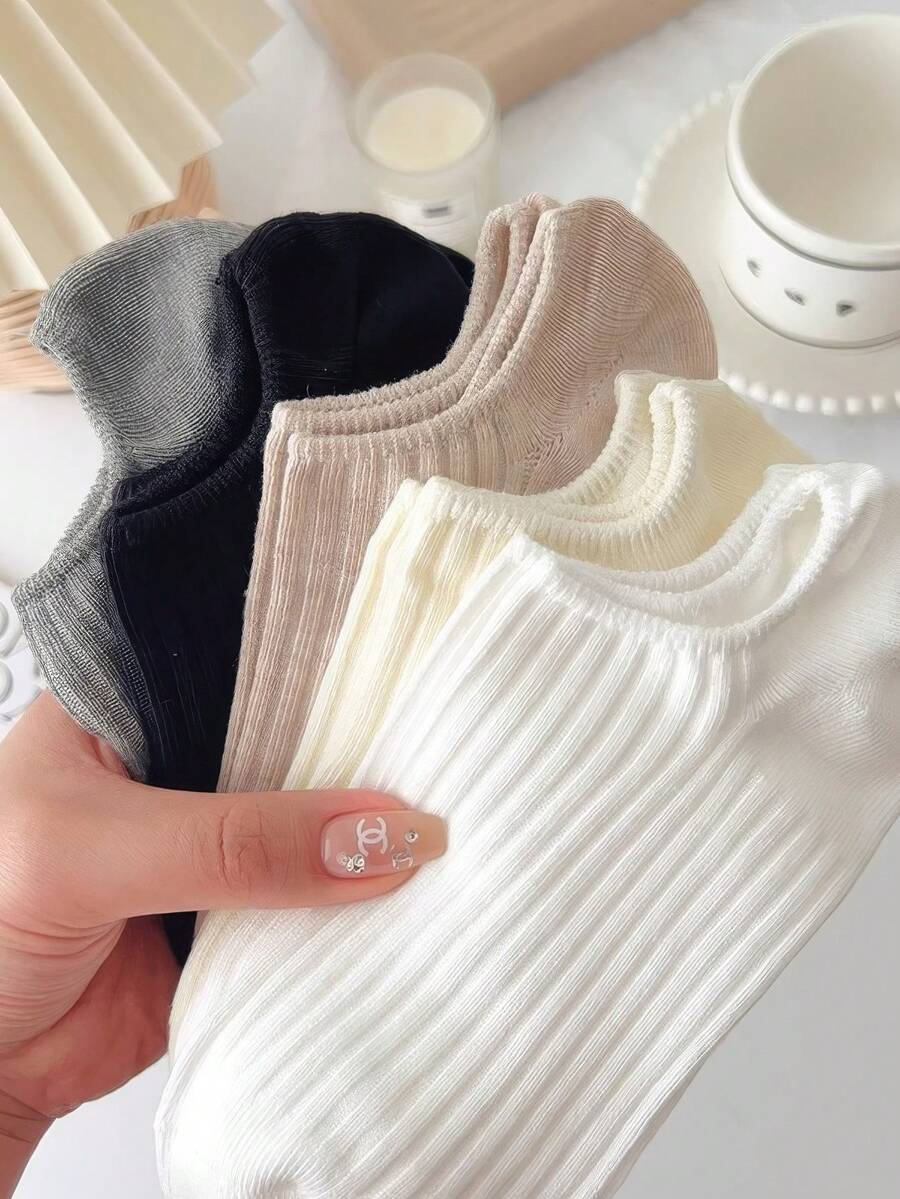 6 Pairs Of Solid Color Boat Socks, Suitable For Both Men And Women, Spring Thin Version, Suitable For Casual And Formal Occasions, Daily Comfort, Minimalist Design, Soft Fabric - 彩色 - 查看 1