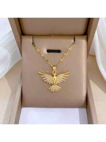 Bộ 1 dây chuyền mặt hình phượng hoàng bằng thép không gỉ và bông tai dành cho nữ, bộ trang sức thiết kế sang trọng, thanh lịch, phụ kiện đa năng làm quà tặng. - Vàng - Xem 3