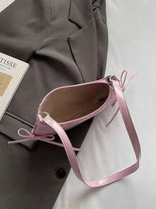 新款时尚休闲蝴蝶结装饰手提包，适合派对、外出、购物和日常使用，可存放硬币、手机，也适合白领、大学生和上班族作为工作包，优雅女士包。 - 粉色 - 查看 4