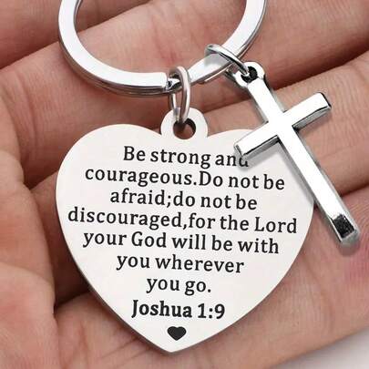 1pc/Set MOLANXUAN Stainless Steel Cross Keychain With Inspirational Bible Verse - Minimalist Religious Keychain, Symbolizing Strength And Courage, Christian Holiday Gift