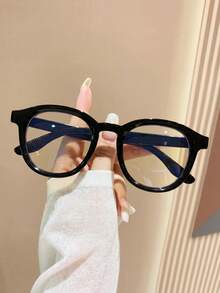 1 Pair Unisex Round Frame Clear Lens Glasses, Suitable For Outfits, Computer, Phone, TV, Fashionable Campus Style, Black Frame, Face Flattering Design - Black Flat - View 2