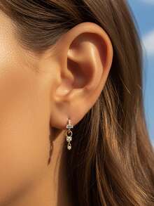 1pc Sparkling Mixed Chain Pendant Cubic Zirconia Teardrop Earrings, Women's Party Gift, 925 Sterling Silver, Cool Creative Design, Charming Exquisite Jewelry - Yellow Gold - View 6