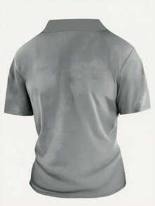 Men Boat Print Contrast Trim Half Zip Sport Polo Shirt - Grey - View 2