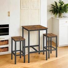 Bar Table And Stools Set Of 3, High Kitchen Table With 2 Bar Chairs, Dining Room, Space Saving For Breakfast, Rustic Brown And Black - Rustic Brown - View 9