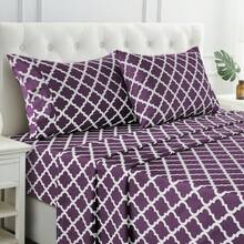Lux Decor 4-Piece Quatrefoil Bed Sheet Set, Soft Brushed Microfiber Bedding With 16-Inch Deep Pocket Fitted Sheet, Breathable Hotel Luxury Sheets And Pillowcases, Fade And Wrinkle Resistant Bedding For Bedroom, Guest Room And Dorm - 紫色 - 查看 2