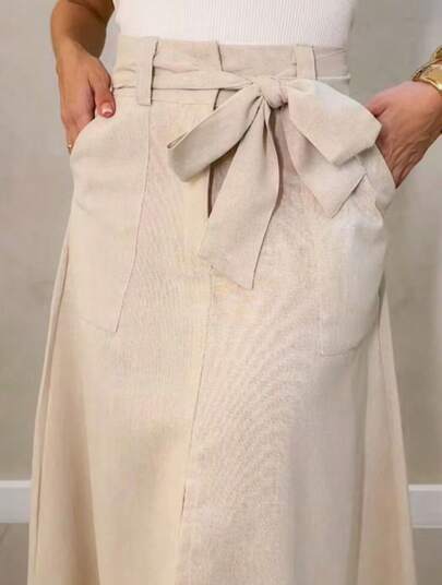 Saia Feminina Midi Linho Moda Evangélica Com Cinto