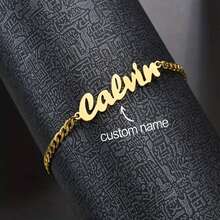 1pc Custom Name Bracelet, Men's Chain Personalized Stainless Steel Adjustable Charm Bracelet, Custom Gold Brand Jewelry Couple Memorial Gift Boyfriend Birthday Gift Gold, Rose Gold Stylish, Fall Fashion, Vintage, Unisex, Simple, Casual, Hipster Custom, Personalized, Unique Ideal Gifts For Her, Friends For Anniversaries, For Valentine's Day, For Mother's Day, For Birthdays, For Graduation, For Father's Day, For Weddings, For Daily Wear, For Party, For Prom,Silver,Gold,Stylish,Colorful,Vintage,Simple,Unisex,Casual,Cuties,Custom,Personalized,Unique,Ideal Gifts For Him,Ideal Gifts For Her,Her,Boyfriend,Girlfriend,Dad,Mom,Family,Friends,For Anniversaries,For Birthdays,For Graduation,For Prom,For Party,Customized Fashion Engraved Bracelets,Look Glamour,Jewelry & Watches,Season Picks, Utilitarian - Multicolor - View 3