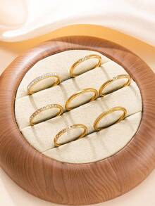 Juego de 7 anillos de acero inoxidable con acabado liso, mate y con diamante de imitación, elegantes y de moda, adecuados para uso diario o para fiestas de mujeres - Juego de anillos - Ver 6