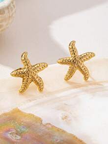 1 Pair New Fashion Personalized Metal Starfish Earrings, Minimalist Versatile Ocean Style Punk Earrings For Party, Daily Wear, Gift - Starfish Earrings - View 5