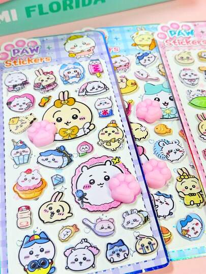 (Some Styles May Have Color Differences And Will Be Randomly Sent) Gyi Kawa 1pc Random Bubble Cotton Stickers, Soft Cute Cat Paw Stickers, And 3D Decompression Stickers, Suitable For Daily And Party Decoration