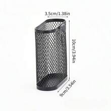 1pc Black Diamond Pattern Pen Holder | Office Desk Pen Organizer Cup, Mesh Oval Pen Cup Accessory, Desktop Pen Holder And Office Organizer Box, Metal Side-Mounted Pen Cup - Essential School Supplies - Multiple Styles - View 2