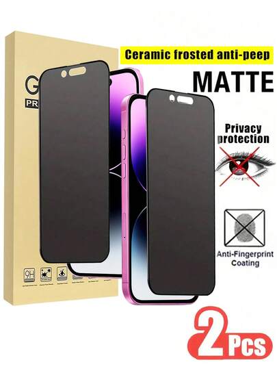 2pcs Full Coverage Matte Anti-Spy Screen Protector, Frosted Privacy Film, 9H Upgraded Edge Protection, Anti-Peeling, Anti-Scratch, Easy Installation, Bubble-Free, Compatible With IPhone 17/17 Pro/17 Pro Max/17 Air/16 Pro Max/16 Plus/15 Pro Max/14/13/12/11 Series