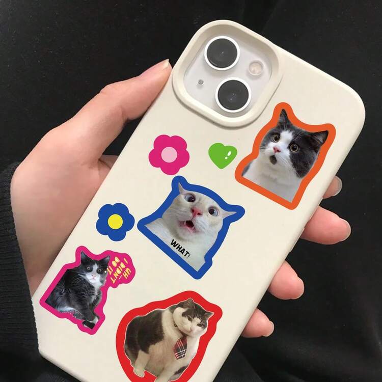 8款彩色猫咪表情包贴纸 - DIY装饰日记本、迷你卡片、手机壳和背包 - 8張 - 查看 8