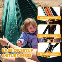 NatureFun Hamaca de camping de viaje ultraligera | Capacidad de carga 300 kg, (275 x 140 cm) transpirable, nailon de paracaídas de secado rápido | 2 mosquetones, 2 cuerdas de nailon incluidas - Tribunal Retrojudicial - Ver 6