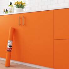 1 Roll Matte Finish Orange Wallpaper, High-End Wardrobe Sticker, Self-Adhesive, Waterproof, Mildew-Resistant Cabinet/Desk Surface Renovation, Removable Wall Decal, 15.7inX39.3/118.1/196.8in - J-Orange - View 14