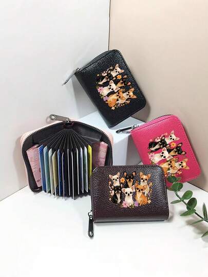 1pc Card Holder,Printed With Cute Dog Patterns,Cute Coin Purse,Compact, Portable, Waterproof, And With A Large Capacity. Suitable For Commuting, Office Use, Travel, And Dining Out. A Perfect Gift For Dog Lovers,Friends, Or Partners During Ramadan, Christmas, Valentine'S Day, And Other Special Occasions.