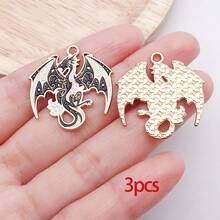 3/10pcs Enamel Gothic Dragon Dinosaur Charms Black Gold Sun Moon Flower Charm Pendants, Metal Alloy Animal Dangle Charms, For Jewellery Making DIY Bracelets Earrings Keychains Crafts - Black - View 16