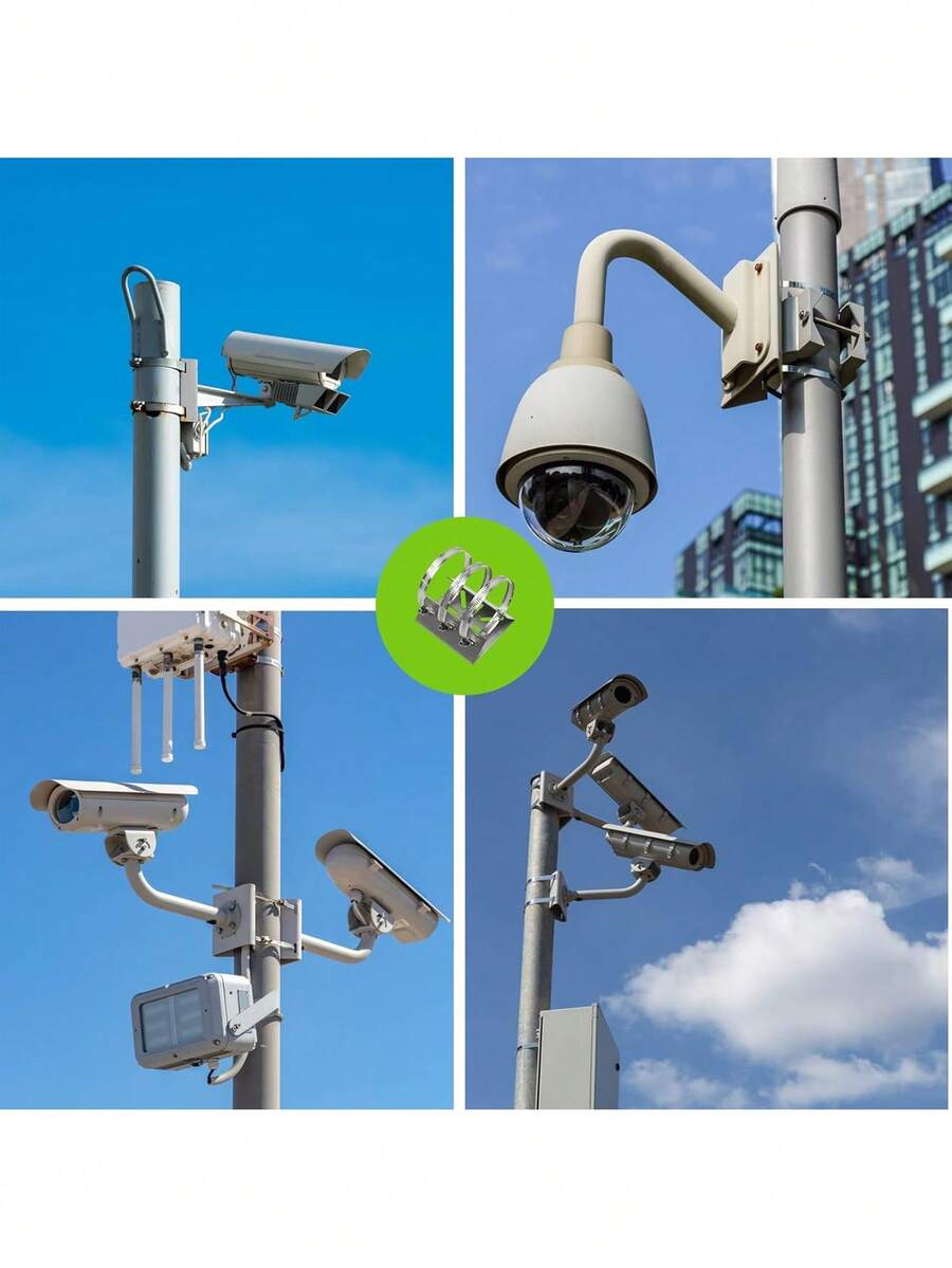 Paquete de 2 soportes de montaje en pared universales con 6 anillos, adaptador de montaje de varilla vertical de acero inoxidable, adecuados para cámaras de CCTV, cámaras domo PTZ, puntos de acceso AP interiores y exteriores y CPE de clientes. - A - Ver 1