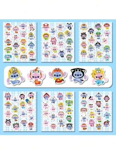 DOBBLE 104pcs Stitch & Angel Cartoon Character Stickers, Cute Lilo & Stitch Stickers For Cup, Notebook, Laptop, Fashion Decoration, DIY Graffiti, Creative Stickers, Children Reward Stickers, Holiday Gift
