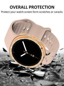 手錶錶帶 + 手錶錶殼套組，相容於 Galaxy Watch 8 40mm 與 44mm。柔軟舒適休閒運動矽膠錶帶，防震耐刮亮面水鑽錶殼。易於佩戴，觸控靈敏。適合女性智慧手錶錶帶與錶殼。 - 奶茶色錶帶配鑲鑽殼 - 查看 5
