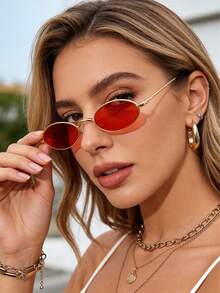 1pc Metal Decorative Fashion Glasses For Women, High-Quality Summer Accessory To Reduce Sunlight Intensity, Suitable For Daily Wear - Red - View 4