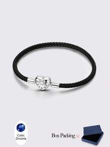 1 对原装 925 纯银手链，这款精致的 925 纯银心形扣黑色编织手链，可提升您的日常时尚感。 - 銀色 - 查看 13