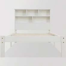 Cama de casal em madeira maciça com gavetas e estrado de ripas, estante integrada para adolescentes e adultos, cama infantil, 140 x 200 cm, branca. - Branco 1 - Ver 9