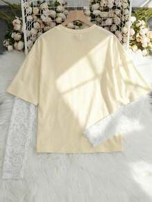 复古宽松T恤+蕾丝长袖小众叠层甜辣风修身女式休闲上衣 - 黃色 - 查看 2