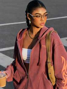 Letter Print Plus Size Crew Neck Loose Sweatshirt, Vacation Travel Beach, Casual Sports Elegant - Red - View 5