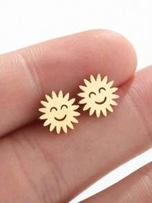 一对金色太阳笑脸耳环，可爱/简约风格配饰，适合日常佩戴 - GED638 - 查看 8