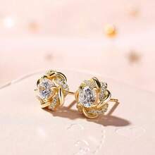Ensemble de 2 boucles d'oreilles élégantes et luxueuses en forme de trèfle à quatre feuilles – 3 cm * 3 cm * 9 cm - Doré - Voir 2