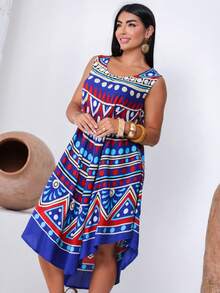 Trapeze Dress With Print - Màu xanh hải quân - Xem 6