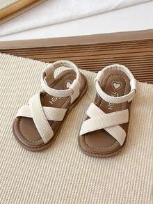 1 Pair Kids Criss-Cross Strap Flat Sandals, Soft Sole Non-Slip Princess Shoes, Minimalist Style Girls Sandals, Girls Summer Beach Shoes, Parent-Child, Girls Non-Slip Beach Shoes, Summer Casual Shoes - Beige - View 5