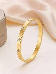 1pc Elegant Minimalist Zirconia Stainless Steel Rivet Bracelet For Teens - Multicolor - View 3