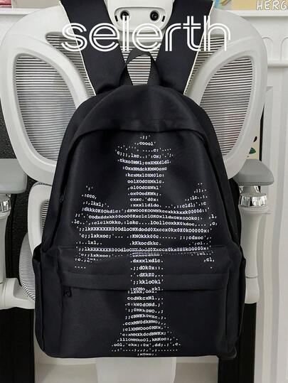 1pc Black Nylon Casual Minimalist Letter Graphic Multi-Pocket Smooth Zipper Foldable Water-Resistant Backpack (No Pendant), Suitable For High School Students, Versatile For School, Commute, Outdoor Travel, Also As Holiday Gift, Can Hold Books, Pencil Case, Cosmetic Bag, Makeup Box, Suitable For Family, Gift-Giving, Vacation