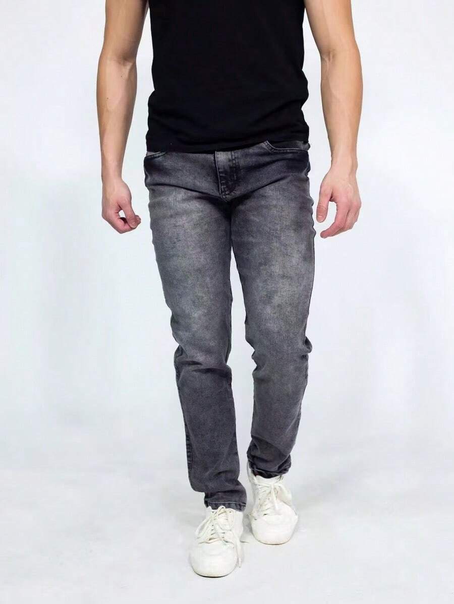 Men's Premium Slim-Fit Stretch Lycra Spandex Jeans - Xám - Xem 1