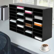 SHIOUCY Black 36-Compartment Literature Organizer 9.3x2.4in 176lbs Load Removable Partition For Office School Document File Storage - Black - View 1