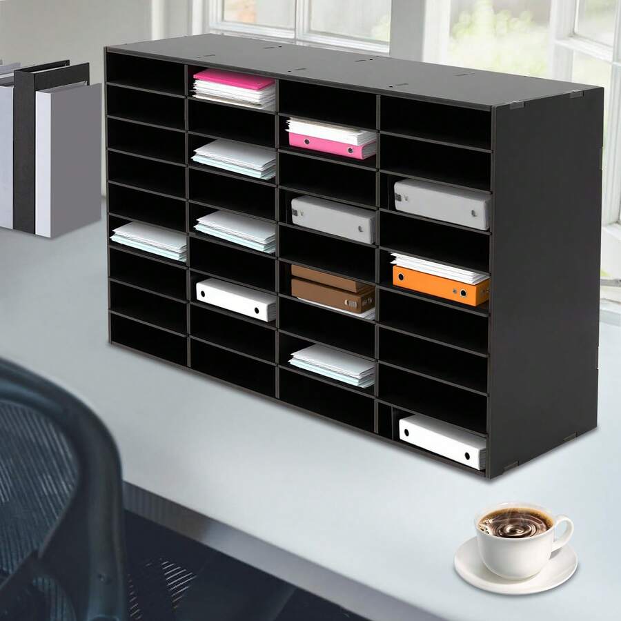 SHIOUCY Black 36-Compartment Literature Organizer 9.3x2.4in 176lbs Load Removable Partition For Office School Document File Storage - Black - View 1