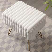 Taburete de tocador con cuero sintético y almacenamiento, 40.64Cml X 30.48Cmw X 43.18Cmh Sofá otomano suave con 4 patas de metal y pies antideslizantes, Asiento acolchado y peludo, Sillas multifuncionales modernas para maquillaje - Blanco - Ver 5