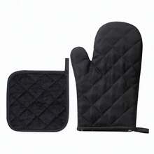 Oven Gloves Heat Resistant Quilted Mitts Skin Friendly For Cooking Baking - Black - View 4