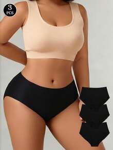 3pcs/Set High Waist Women's Seamless Invisible Panty Set - Black - View 4