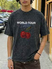 Fractyr Fractyr 男士休闲街头嘻哈风宽松短袖T恤 | 樱桃字母印花 | 精致水洗棉设计 | 春夏必备 | 百搭易穿 | 送朋友的完美礼物 | 展现个人风格 - 黑色 - 查看 7