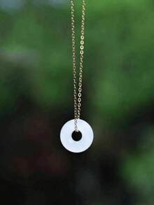 1件18K镀金不锈钢仿绿玉圆形吊坠项链，适合女士日常佩戴，情人节礼物 - 彩色 - 查看 13