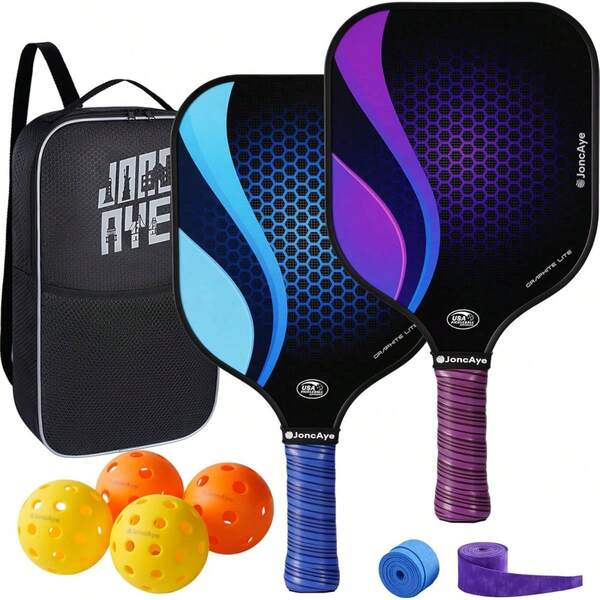 2 o 4 piezas Palas de pickleball de fibra de vidrio y grafito aprobadas por USAPA con bolsa y accesorios, ligeras para hombres y mujeres para jugar en interiores y exteriores
