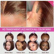 200% Density 34 Inch 5*5 13*4 Lace Front Wig - Wavy, Glue-Less, Pre-Cut, Pre-Plucked, Transparent HD Lace, Pre-Straightened, Middle Part, Brazilian Virgin Hair Lace Front Wig - Ear To Ear Wavy Human Hair Lace Front Wig - #4 Chocolate Brown Mixed Human Hair Wig, Suitable For Daily Use - Brown - View 10